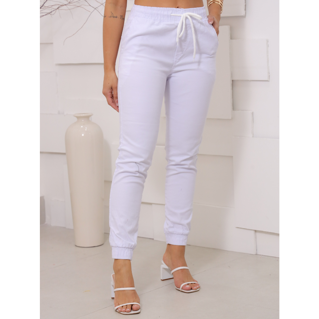 CALÇA JOGGER FEMENINA BRANCA SARJA ENFERMAGEM ENVIO IMEDIATO