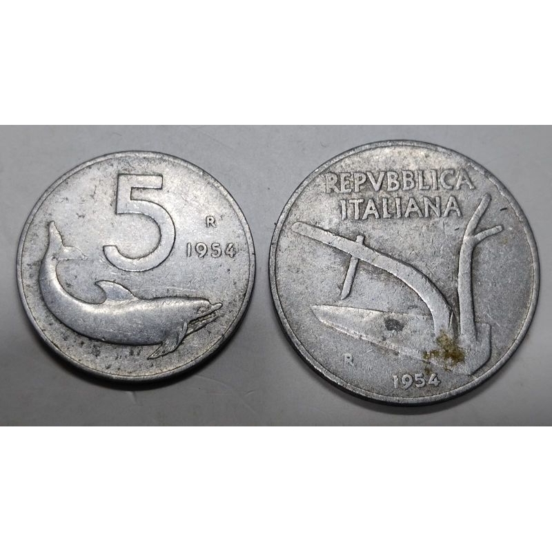 Set com 2 moedas 5 e 10 Liras 1954 Itália 🇮🇹