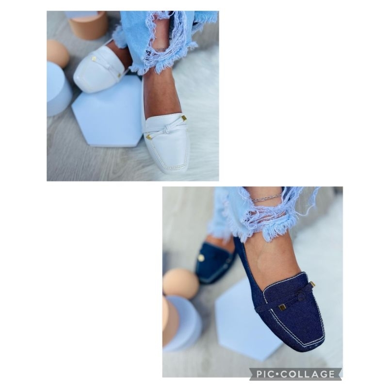 Kit 2 Mocassim Feminino Sapatilha Social Bico Quadrado Laço Moda Casual Confortável Versátil