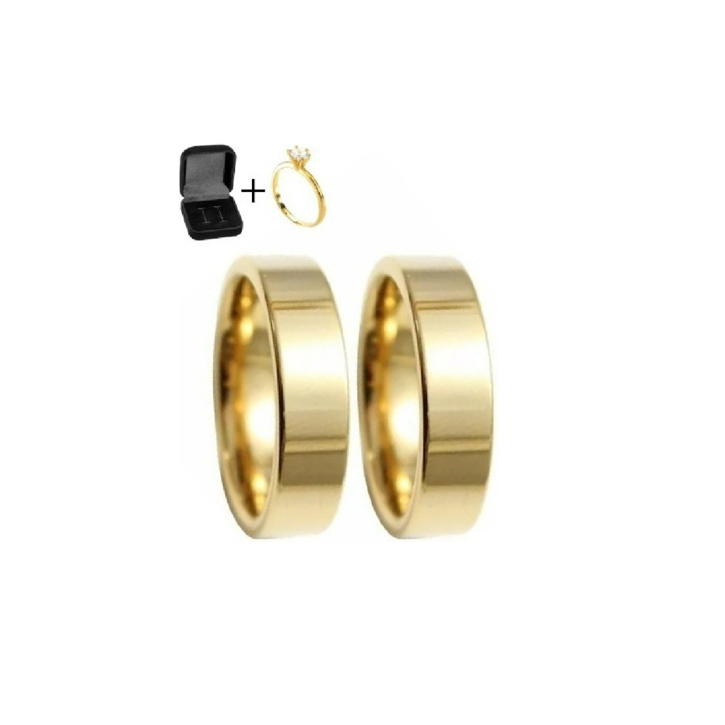 Par De Alianças 6mm Reta com Solitário para Casamento Feita em Tungstênio Banhado a Ouro 18K em Oferta na Shopee