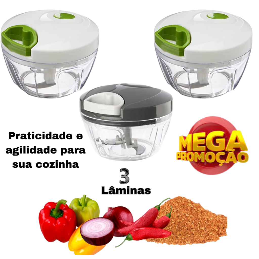 Multi Processador Triturador Manual de Alimentos Premium com 3 Lâminas Inox