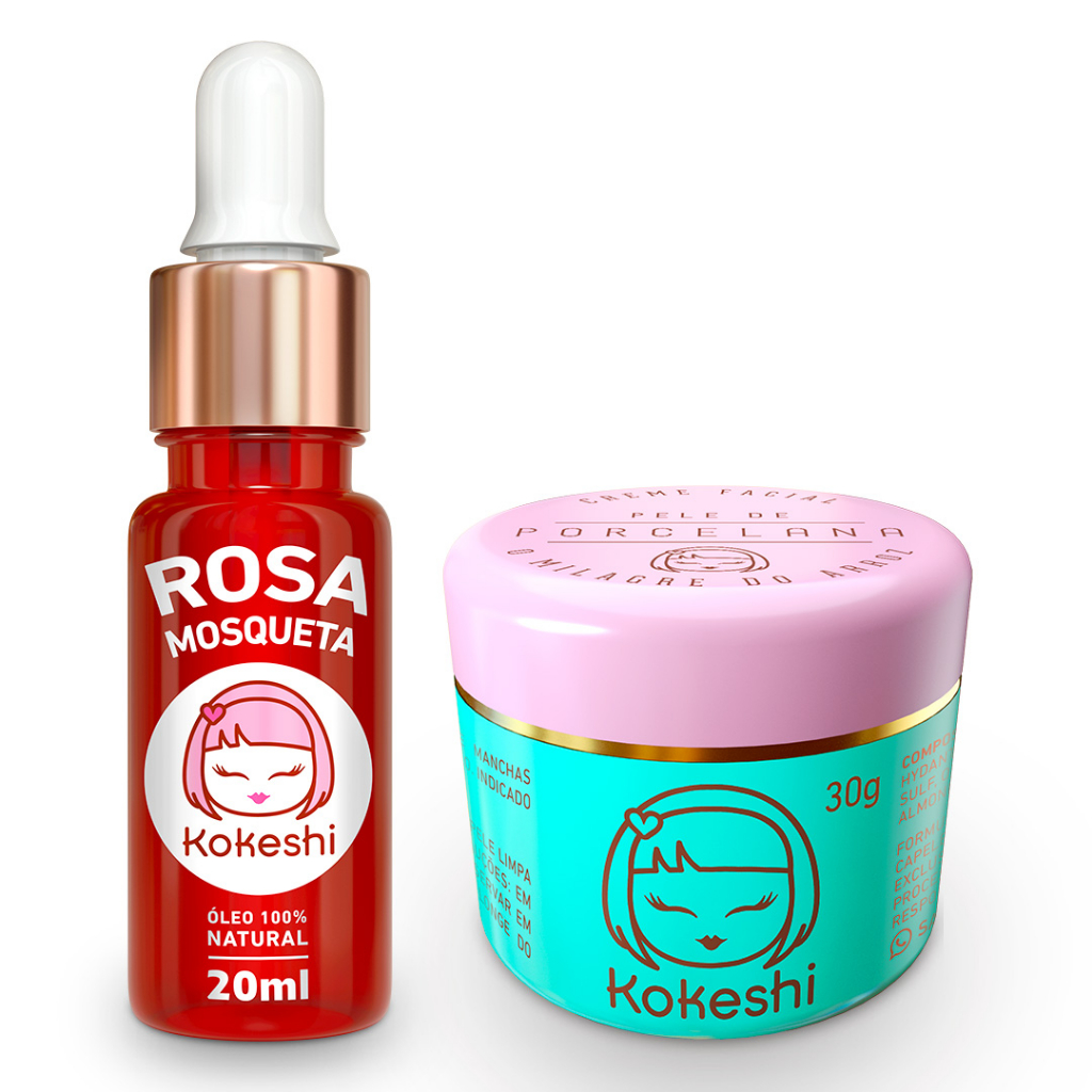 Kit Pele de Porcelana + Óleo de Rosa Mosqueta Puro Kokeshi