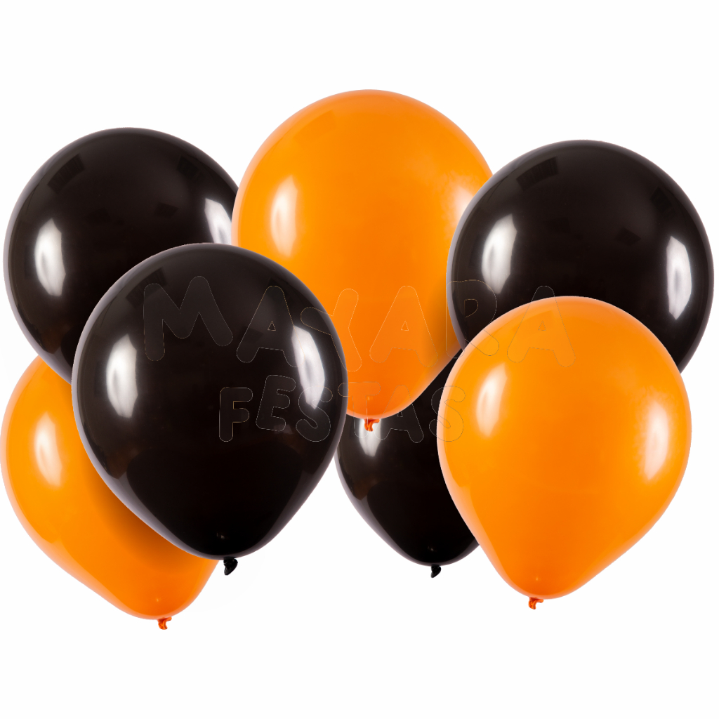 Balão - Bexiga Laranja c/ Preto Pacote - 50 unidades sortidos