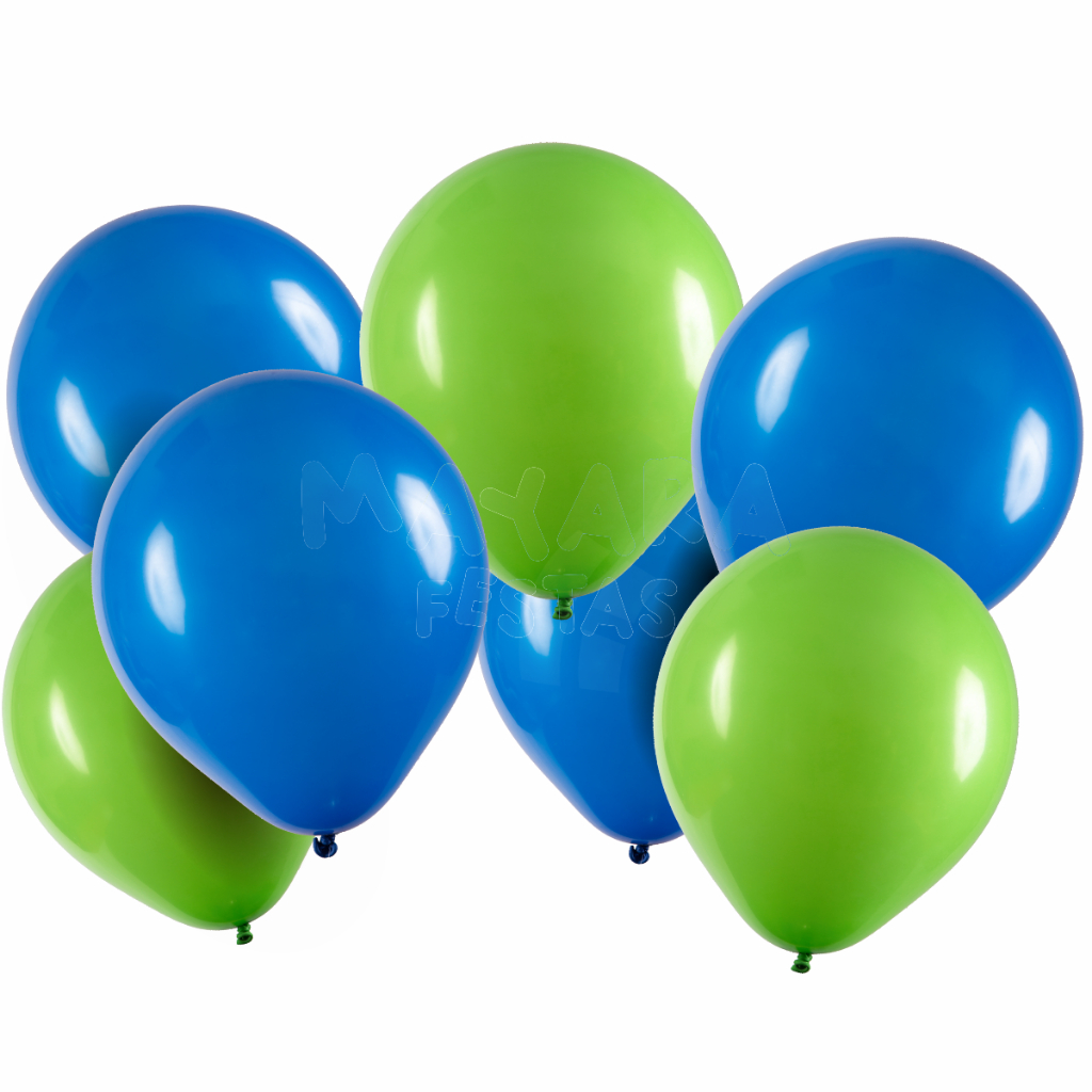 Balão - Bexiga Verde Maçã c/ Azul Pacote - 50 unidades sortidos