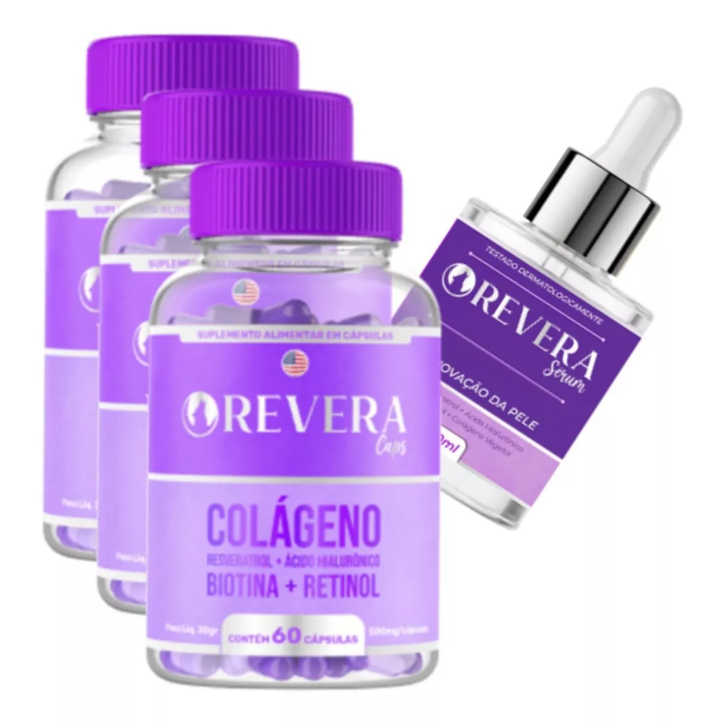 Revera Caps 3 Potes 180 Caps Rejuvenecedor + Revera Serum Facial Promoção! em Oferta na Shopee