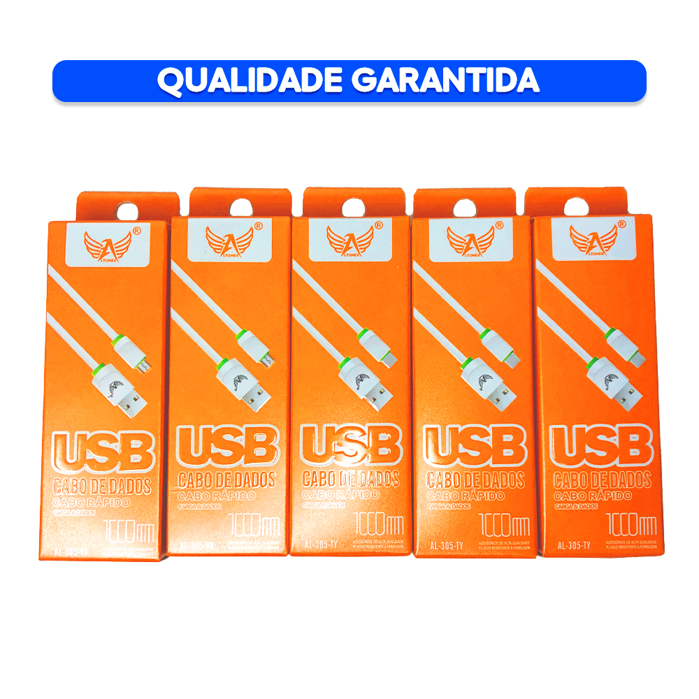 Cabo USB de carregamento Tipo C V8 E Iphone Lightning original Resistente Emborrachado 1 metro rápido