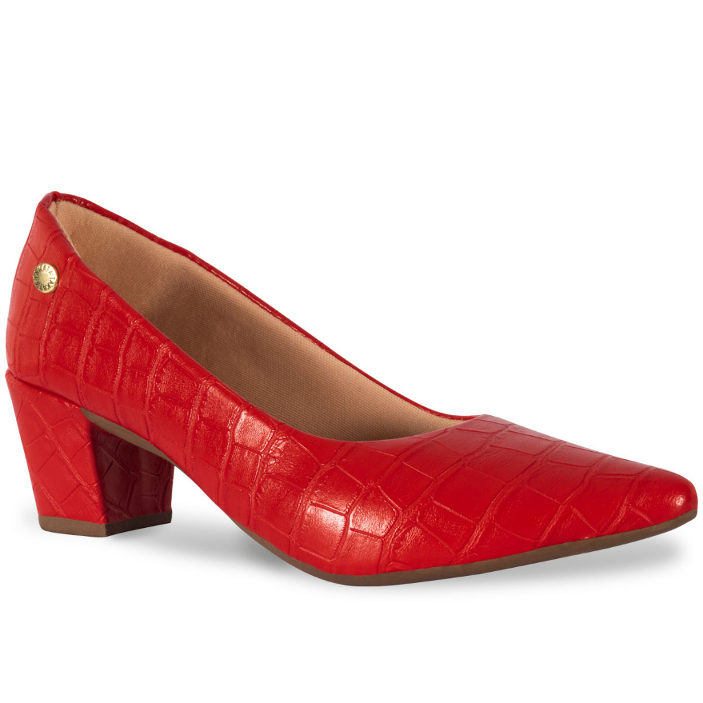 Scarpin Sapato Feminino Bico Fino Croco Salto Grosso Baixo Bloco Quadrado Moda Confortável Promoção