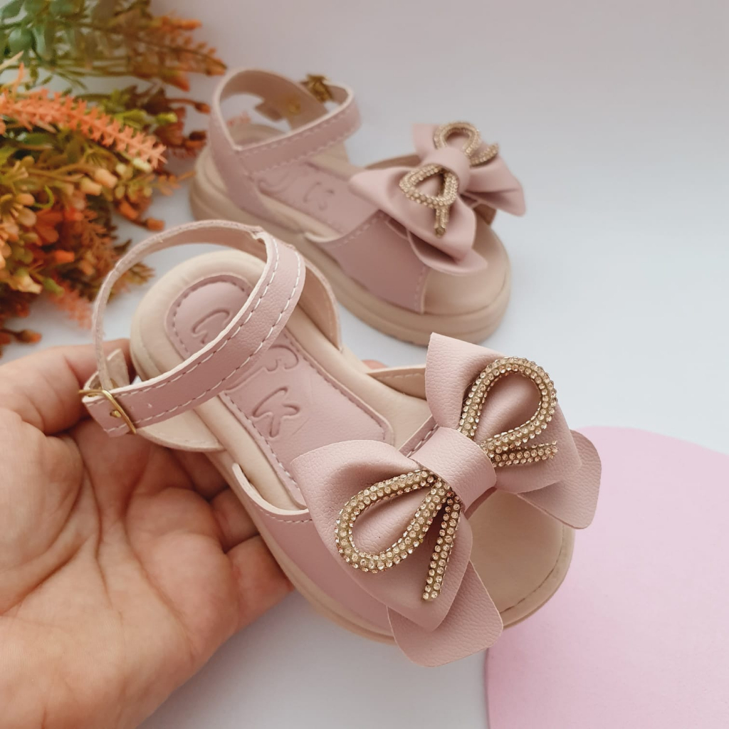 Sandália Infantil Menina Com Laço Strass Casual Feminina em Oferta na Shopee