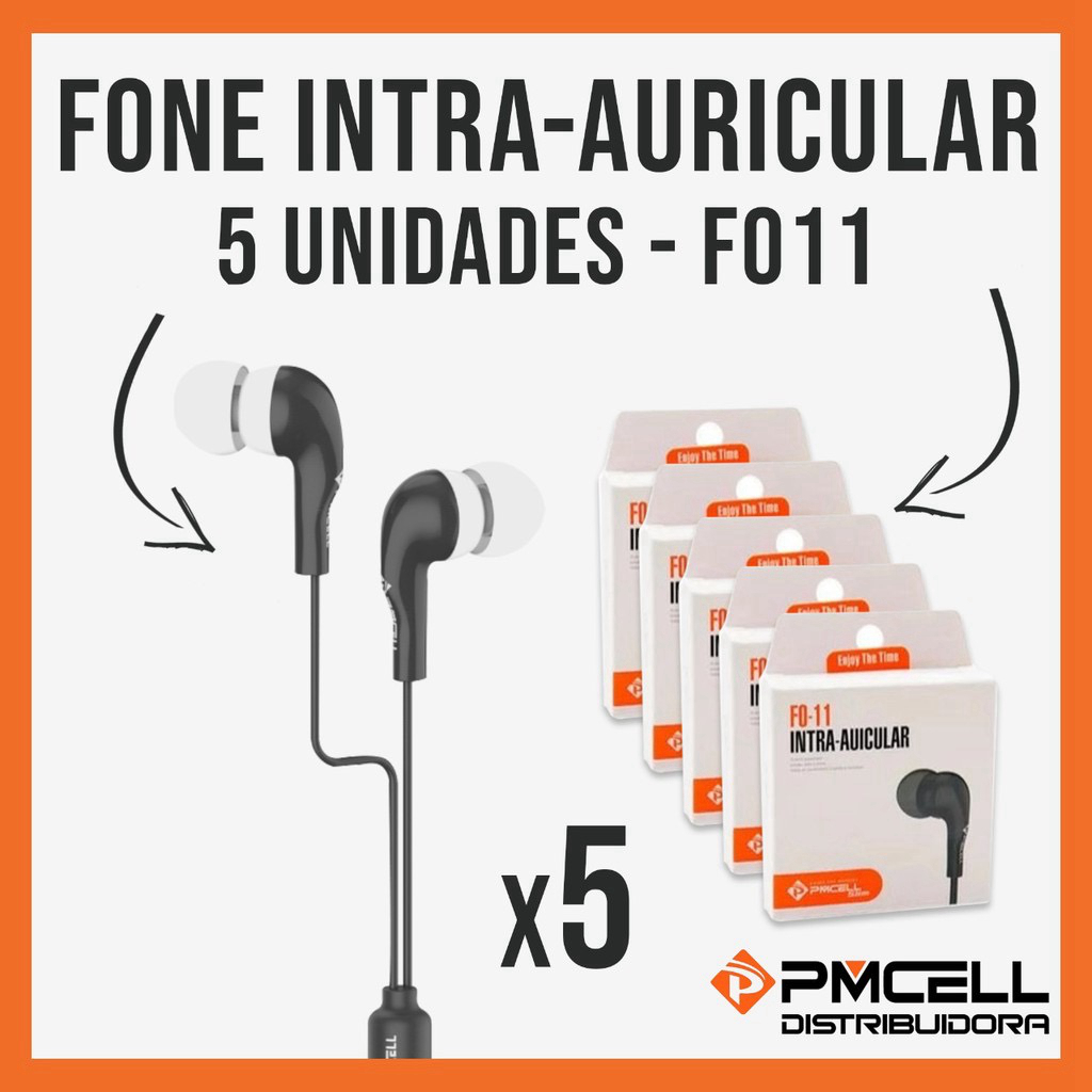 Kit 5 unidade - Fone Intra-auricular PMCELL - FO11 / FO 11 em Oferta na Shopee