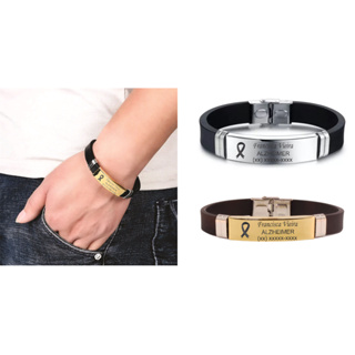Pulseira Identificação em AÇO INOX / SILICONE Personalizada Enfermidade ALZHEIMER em Oferta na Shopee