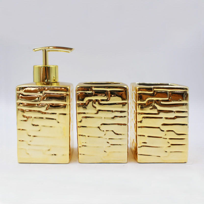 Kit de Banheiro (398C) Cerâmica 3 Peças Porta Sabonete Líquido /Porta Algodão/Porta Escova em Oferta na Shopee