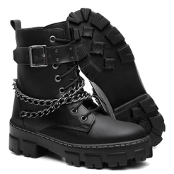Bota Corturno Feminino Tratorado Correntes Rock