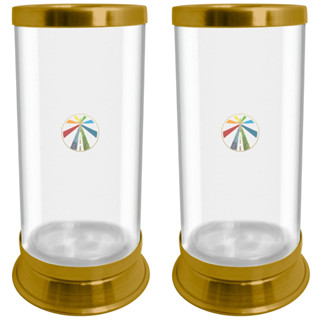 Kit 2 Porta Vela 7 Dias de Vidro aro e base de Aluminio Dourado - Copo Suporte Castiçal Seguro
