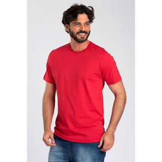 Camiseta Vermelho Básica Masculina Lisa 100% Algodão Reforço Ombro a Ombro Modelagem Moderna Caimento Perfeito Fabricação Própria no Brasil - Camiseta Masculina Casual - Dadez