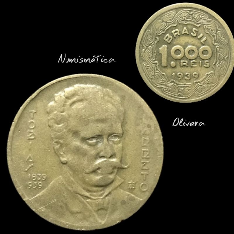 moeda antiga Brasil 1000 réis 1939.