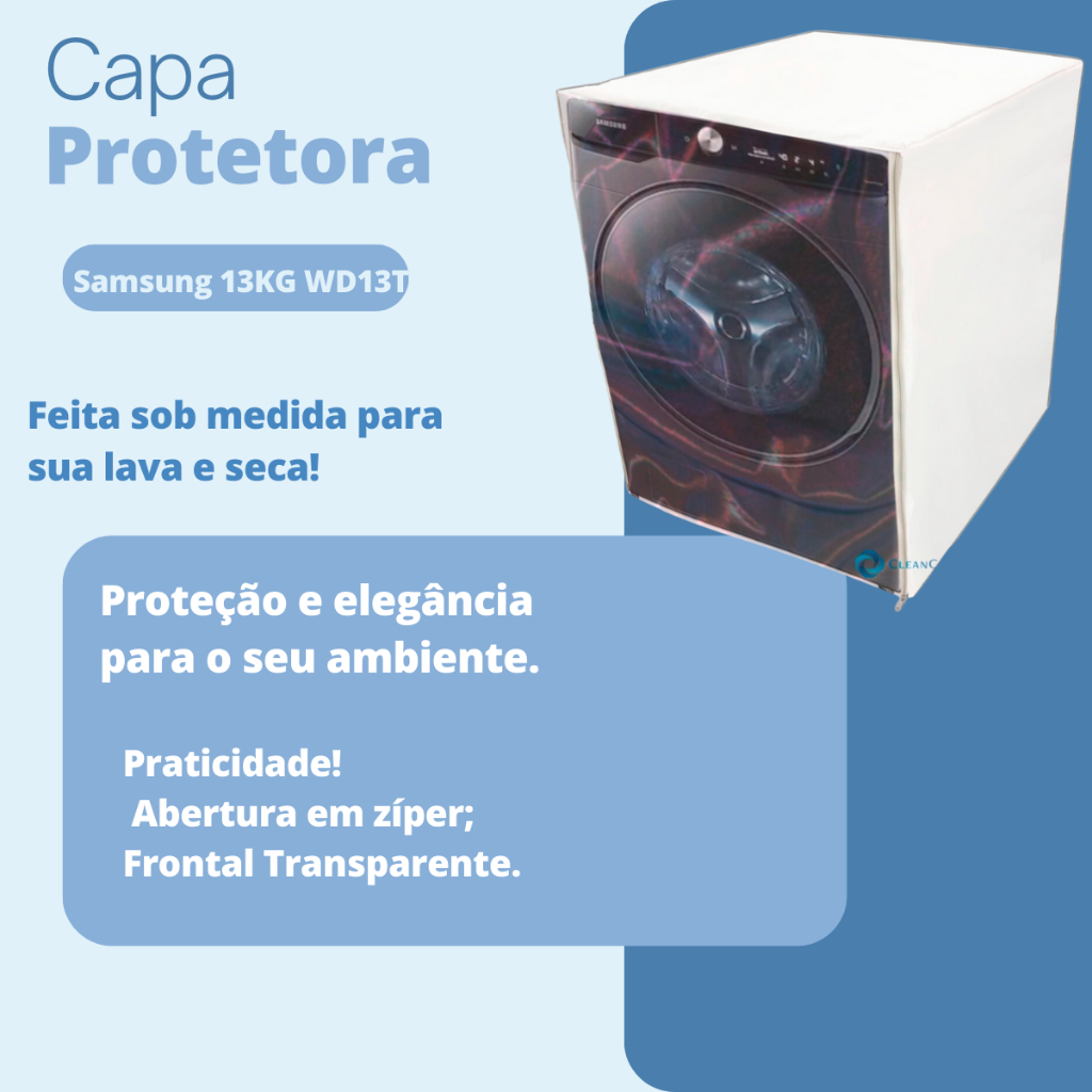 CAPA PARA LAVA E SECA SAMSUNG 13KG WD13T TRANSPARENTE