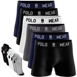 Kit 6 Boxer Polo Wear Masculinas Sem Costura + 6 Meias