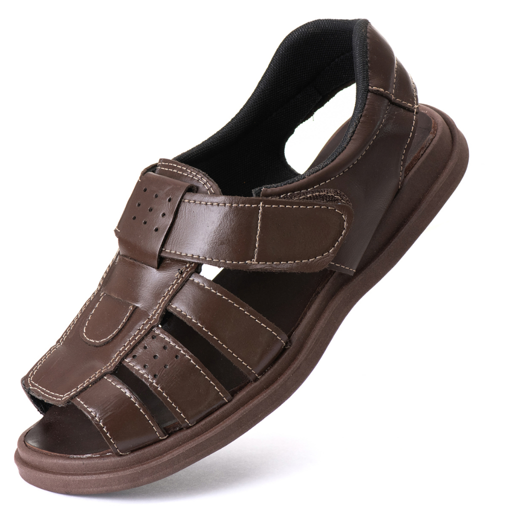 SANDALIA FECHADA EM COURO LEGÍTIMO ANTI STRESS PARA HOMENS QUE BUSCAM CONFORTO