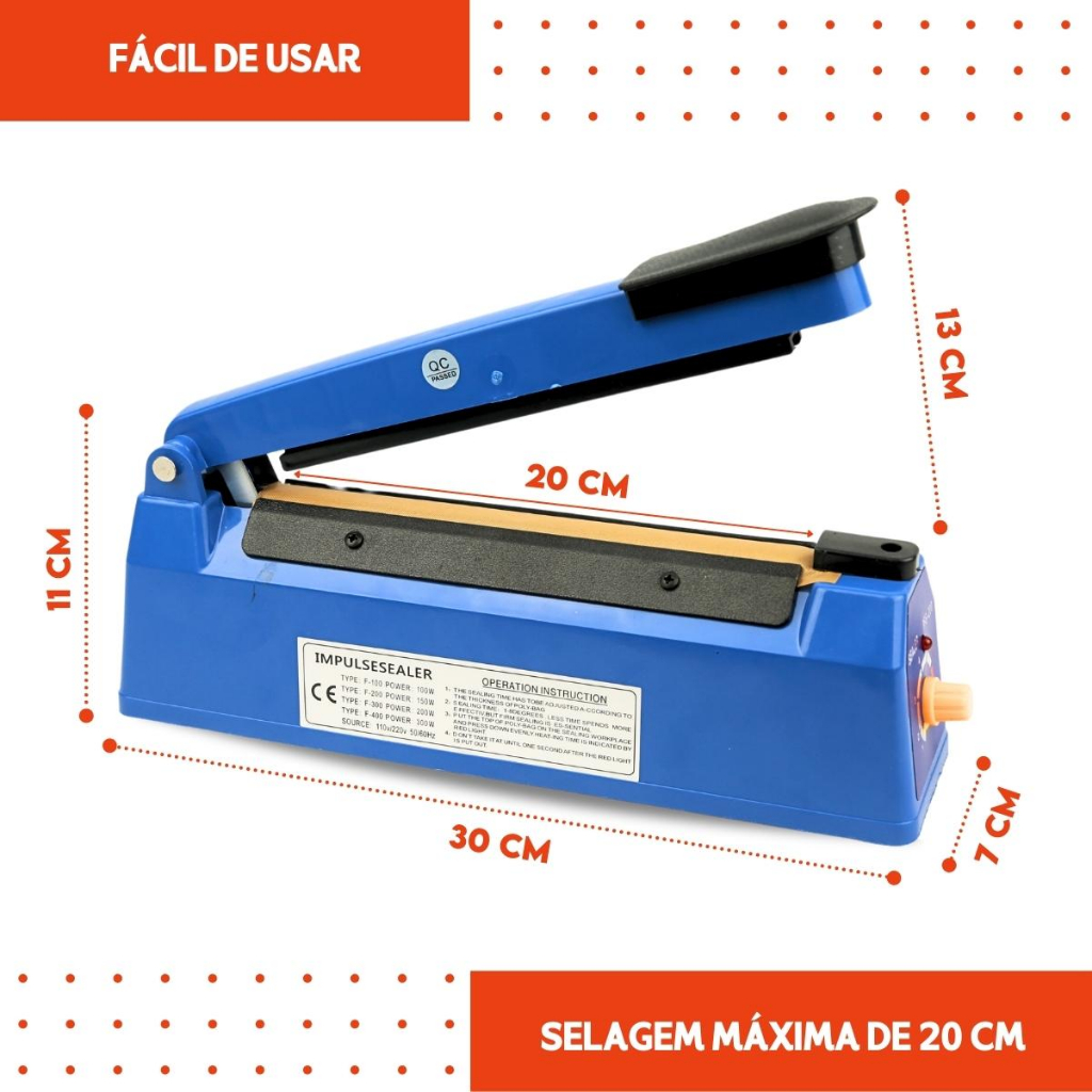 Seladora Manual de Plástico Profissional 20 cm - Bivolt - MGX — imagem 2 de 2