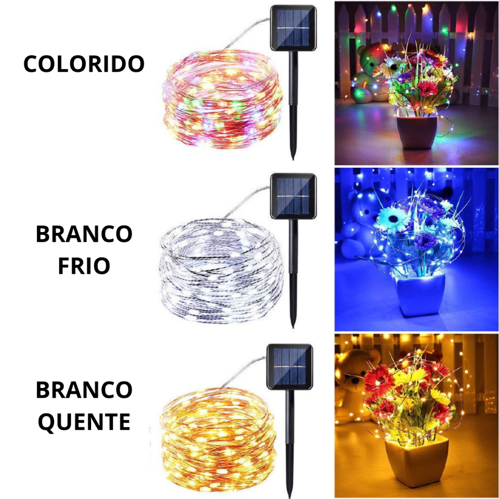 Pisca Pisca Fio De Fada Cordão Natal Placa Solar Led 10m A Prova D'Agua Decoração Festa