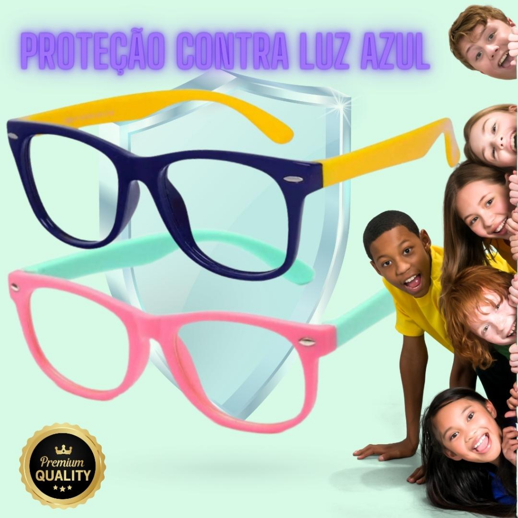 Óculos De Silicone Infantil Armação De Silicone Anti-Luz Azul Original + Estojo e flanela garantia.
