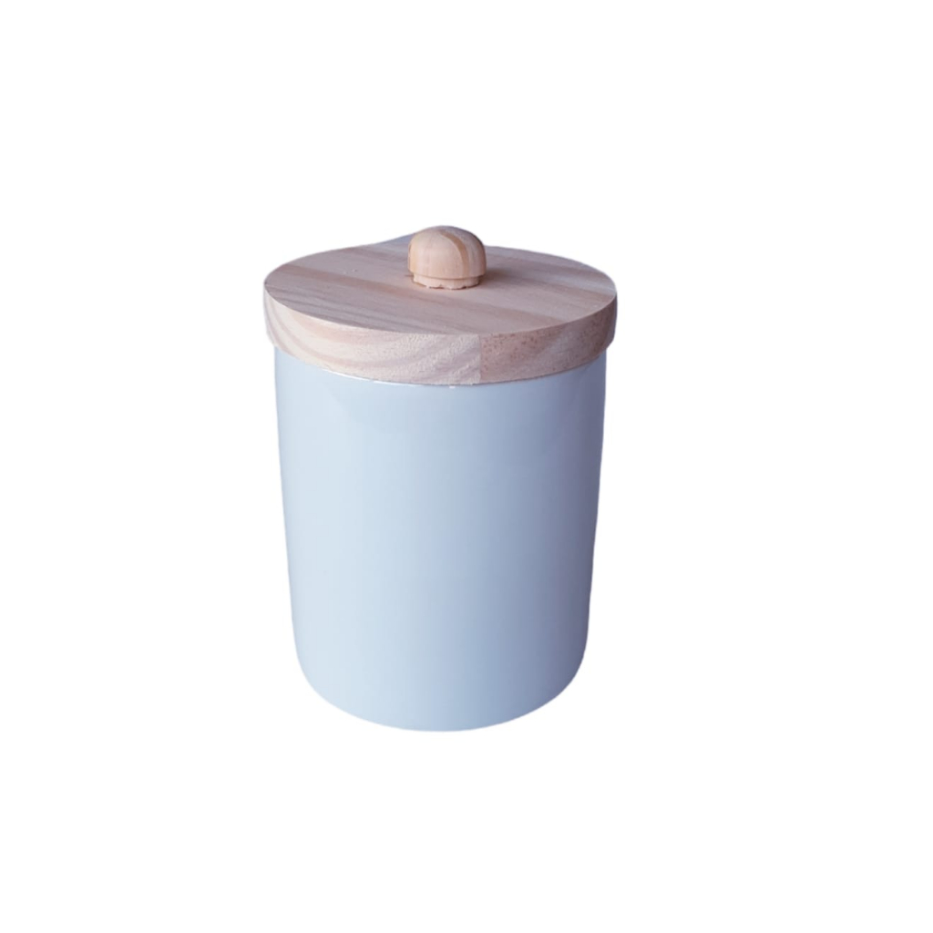 Pote G avulso porcelana com tampa madeira porta algodão cotonete kit higiene bebe