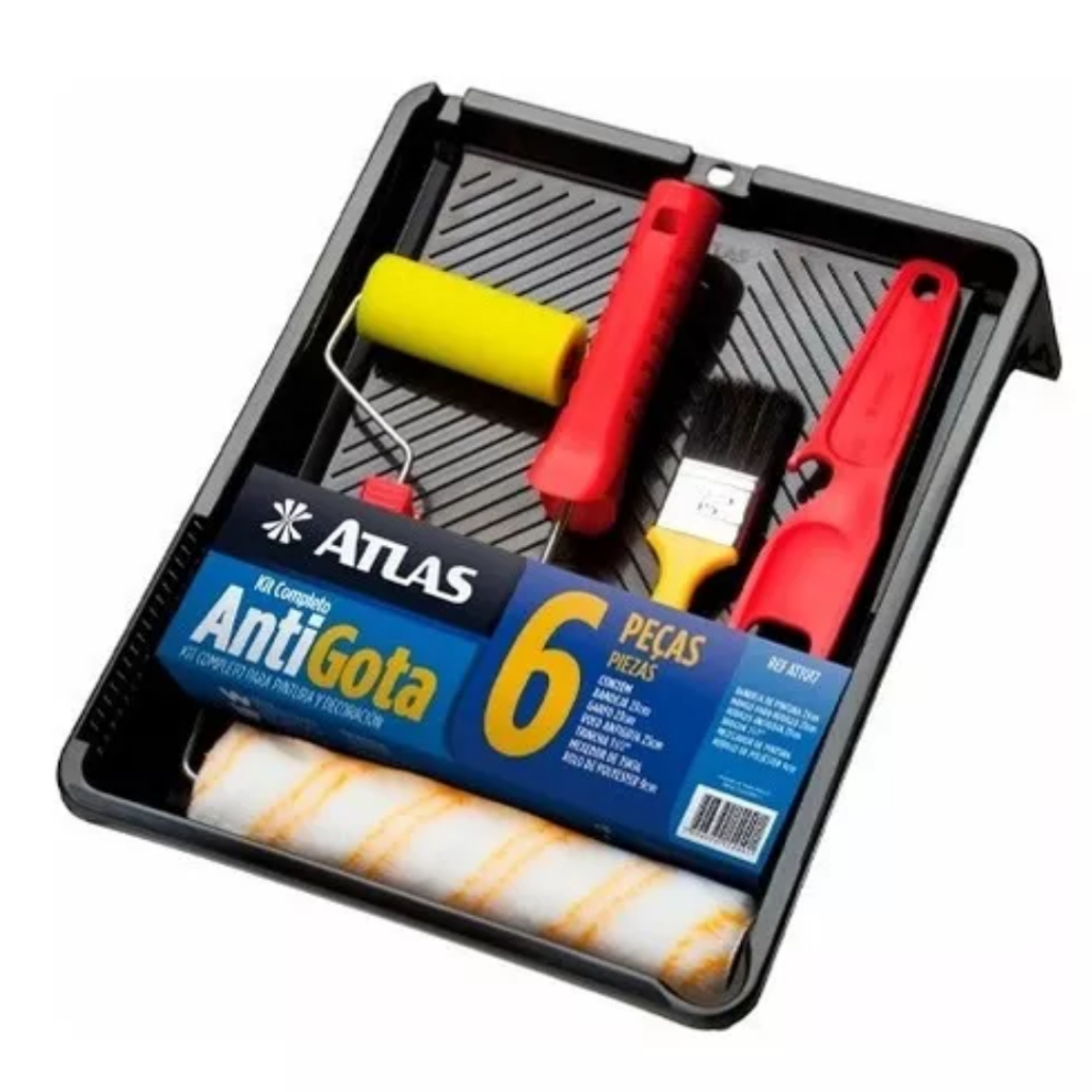 Kit Pintura De Parede Pintar Anti Gota Completo 6 Peças Atlas Trincha Rolo Bandeja em Oferta na Shopee
