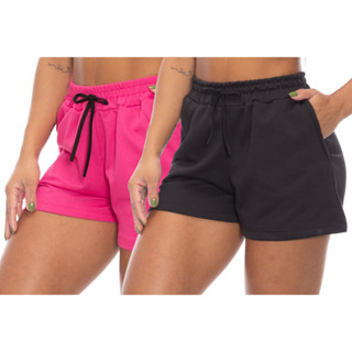 Kit 2 Shorts Moletom Feminino Curto Shortinho Moletinho Cores Variadas