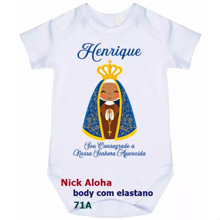 BODY BEBÊ NOSSA SENHORA APARECIDA CONSAGRADO OU CONSAGRADA COM NOME DO BEBÊ CÓD 71A em Oferta na Shopee
