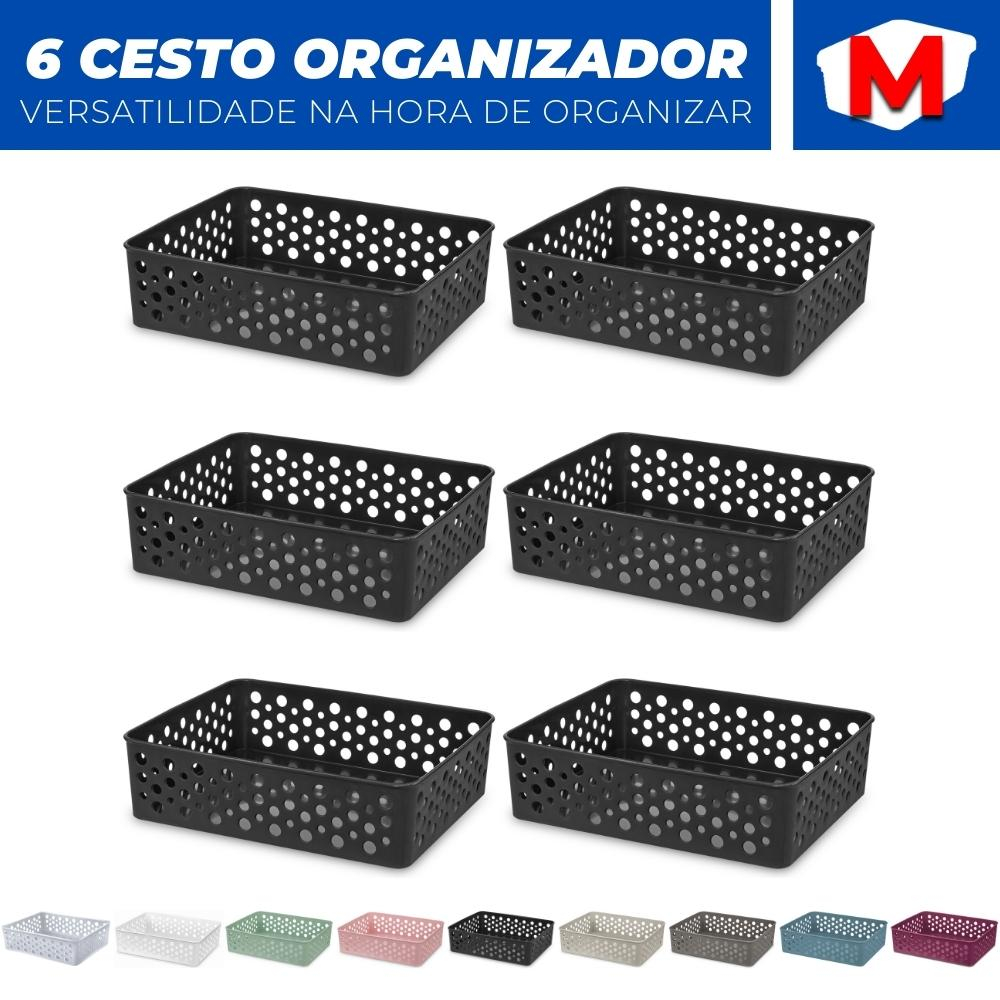 Kit 6 Cestos Organizador Gaveta Armario Lavanderia M (24x19)