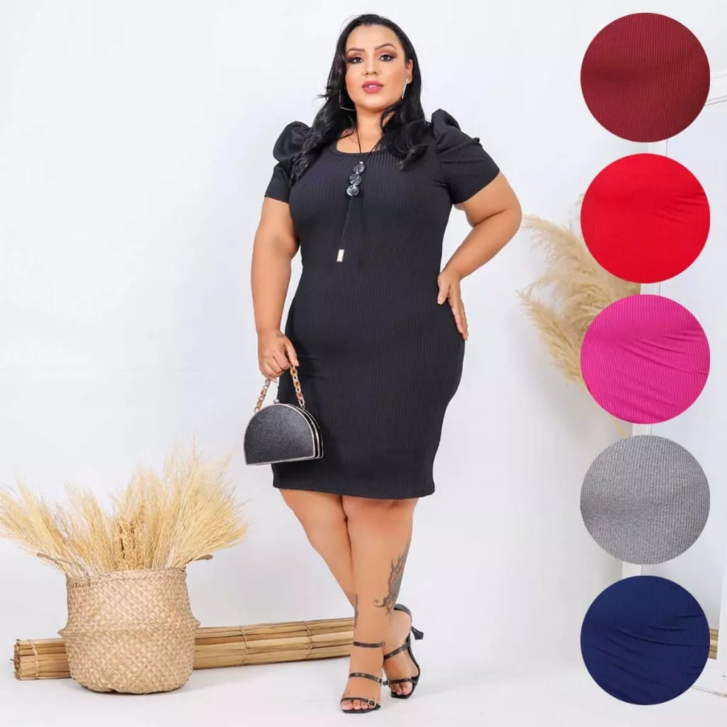 Vestido Plus Size Manga Princesa Bufante Canelado Moda Evangélica 2023