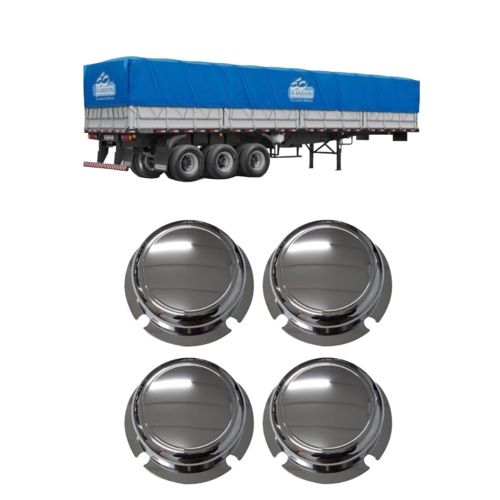 4 Tampa Cubo Cromada Roda Carreta Randon 4 Furos Caminhão Suspensys Truck