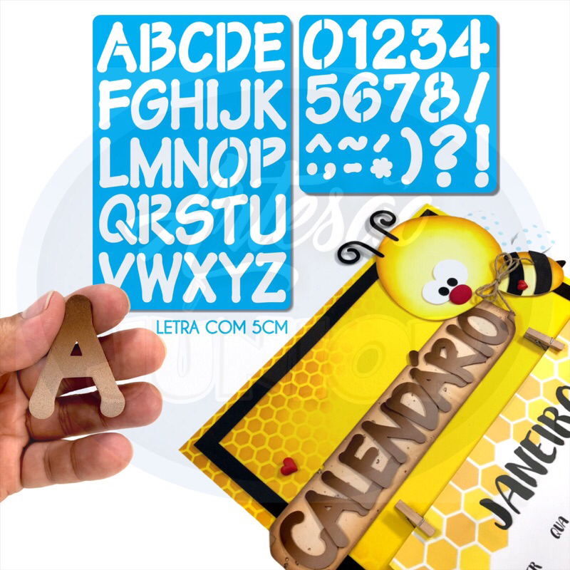 Molde em Stencil Letra Lollipop com 5cm (KIT com 2 Folhas)(Estencil Alfabeto e Numerais) em Oferta na Shopee