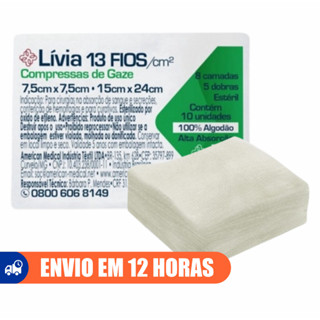 Compressa Gaze 10un 13 Fios 7,5x7,5cm Estéril Lívia America