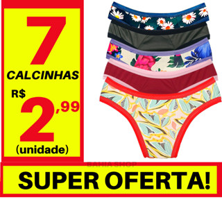 Kit 7 calcinhas tanga microfibra poliester algodão ou suplex