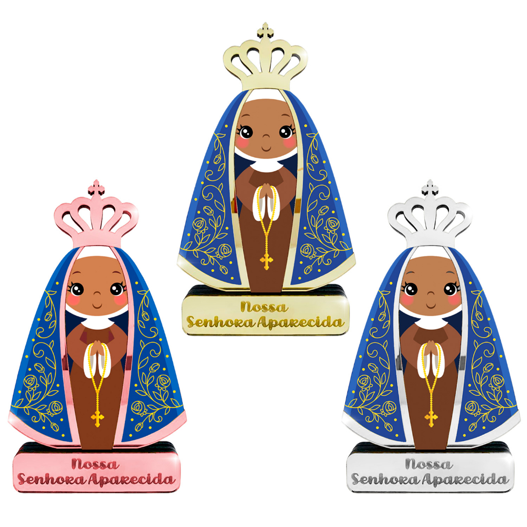 Centro de Mesa Nossa Senhora Aparecida Infantil Baby Santo Santinho 23 cm Enfeite Religioso Católico Fé Devoção Maria Passa na Frente Padroeira do Brasil Lembrancinha Personalizada Batizado Nascimento Chá de Bebe Casamento Festas e Eventos