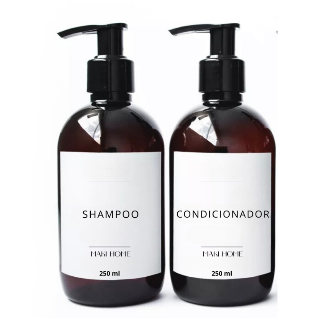 Frasco Dispenser 2 Peças Para Shampoo e Condicionador - Frasco Âmbar 250ml Et Br