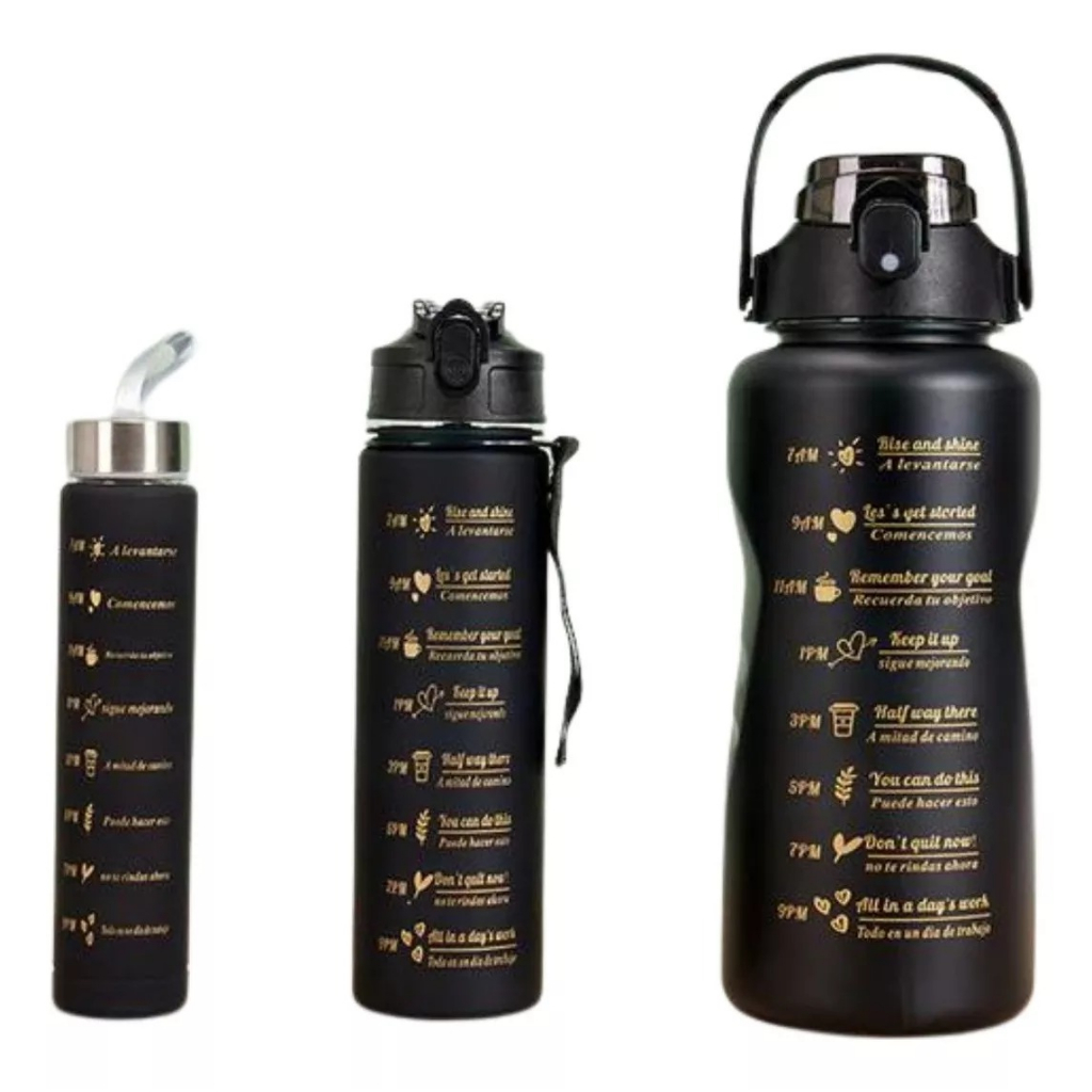 Kit 3 Garrafas Squeeze Agua Galão Com Adesivos 3D e 2D Mensagens Motivacionais, Hidratação Durante o Treino