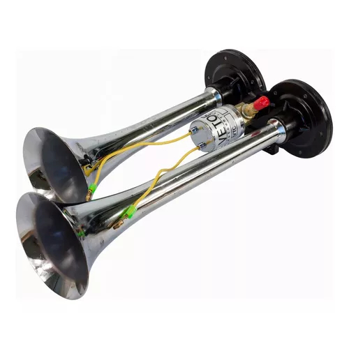 Buzina 2 Cornetas 24v Para Caminhões Cromada À Ar Com Solenoide Vt044