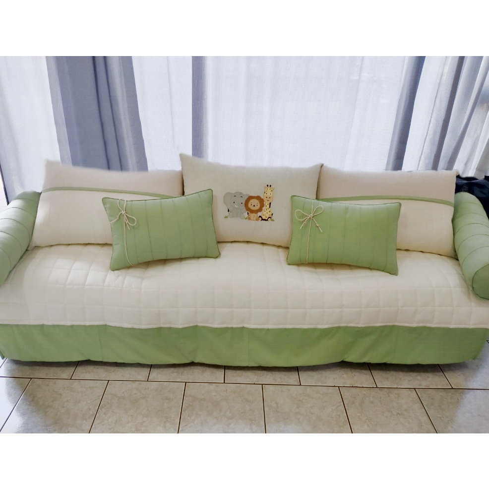 Kit Bicama Safari Bita Bordado 8 Peças Verde Erva Doce