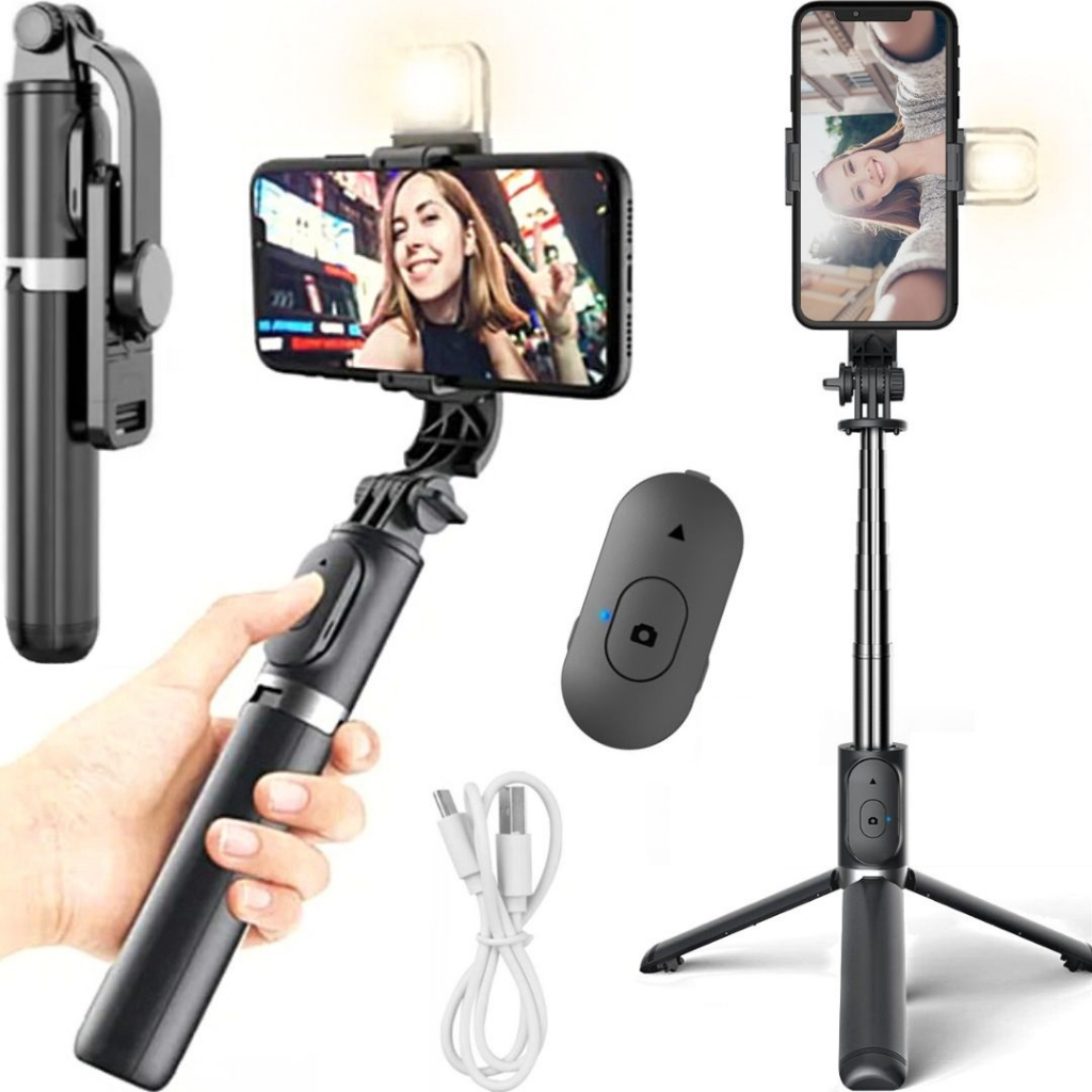 Bastão Tripé Steadicam Com Controle Foto Video Luz Led Suporte Celular iPhone