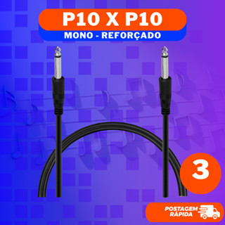 Cabo P10 Macho 3 Metros para Áudio Guitarra Violão Caixa Passiva Igreja Mono Plug Qualidade Sonora Profissional Cabo Com Áudio Perfeito