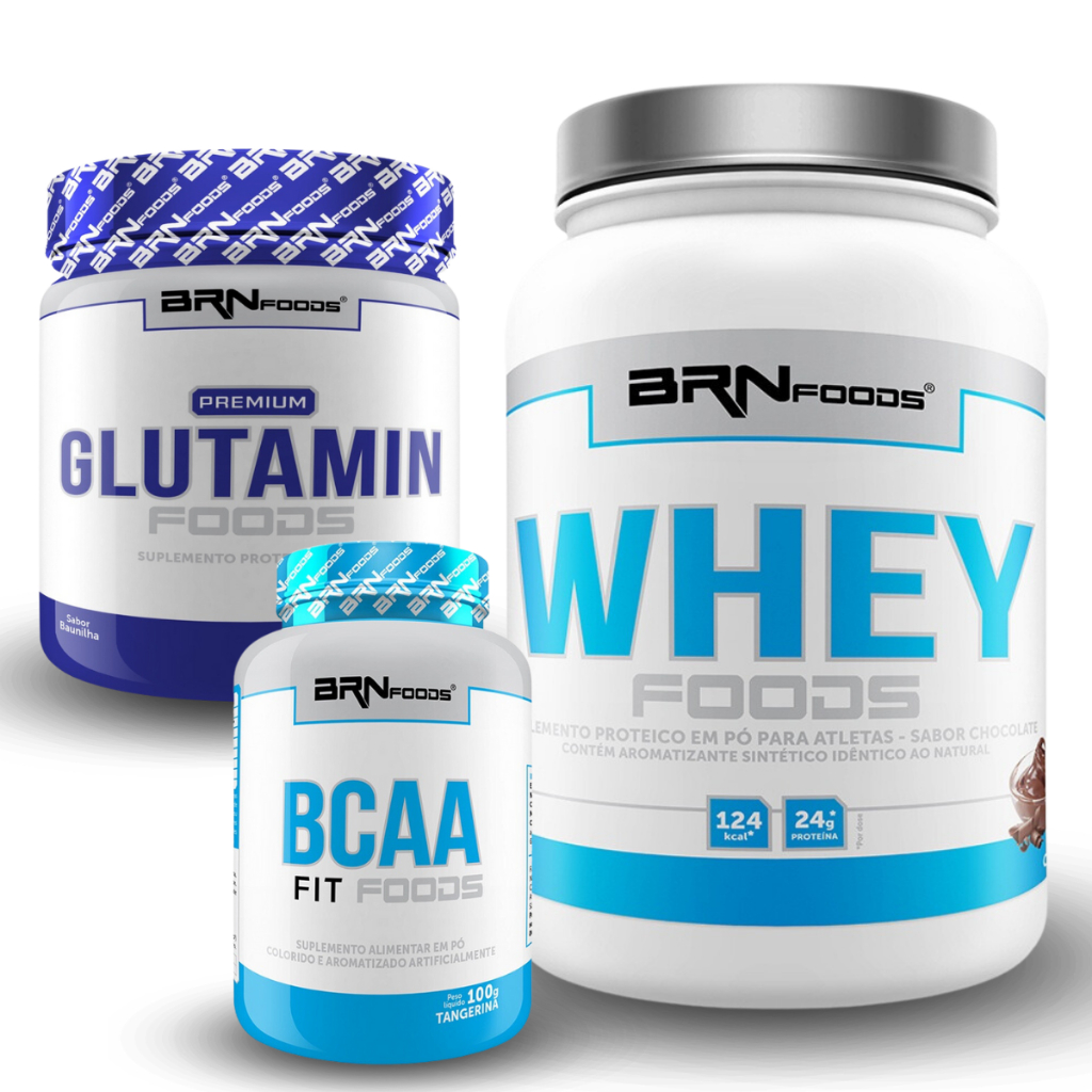 Kit Whey Protein Foods 900g + BCAA 100g + Premium Glutamina 250g - BRNFOODS