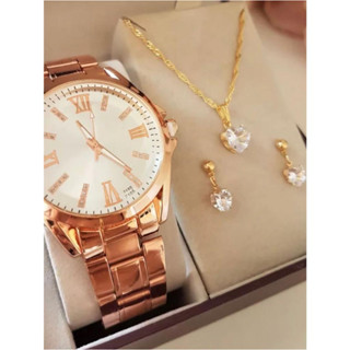 Relogio Feminino Rose Original Kit Colar e Brincos
