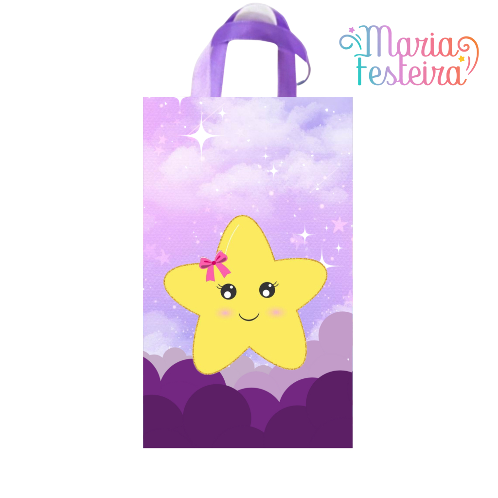 15 Sacolas Personalizadas Tema Estrelinha Tamanho 16x5x10