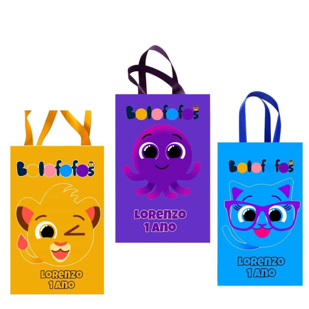 10 Sacolas Personalizadas Tema Bolofofos Tamanho 16x5x10 Caixinha Aniversário em Oferta na Shopee