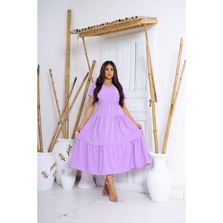 VESTIDO FEMININO COM DOIS BABADO DECOTE V SUPER TENDENCIA MODERNO E ELEGANTE..