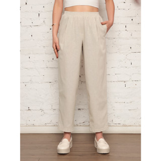 Calça Linho cenoura bolso verão elastico cintura moda praia elegante cru larguinha