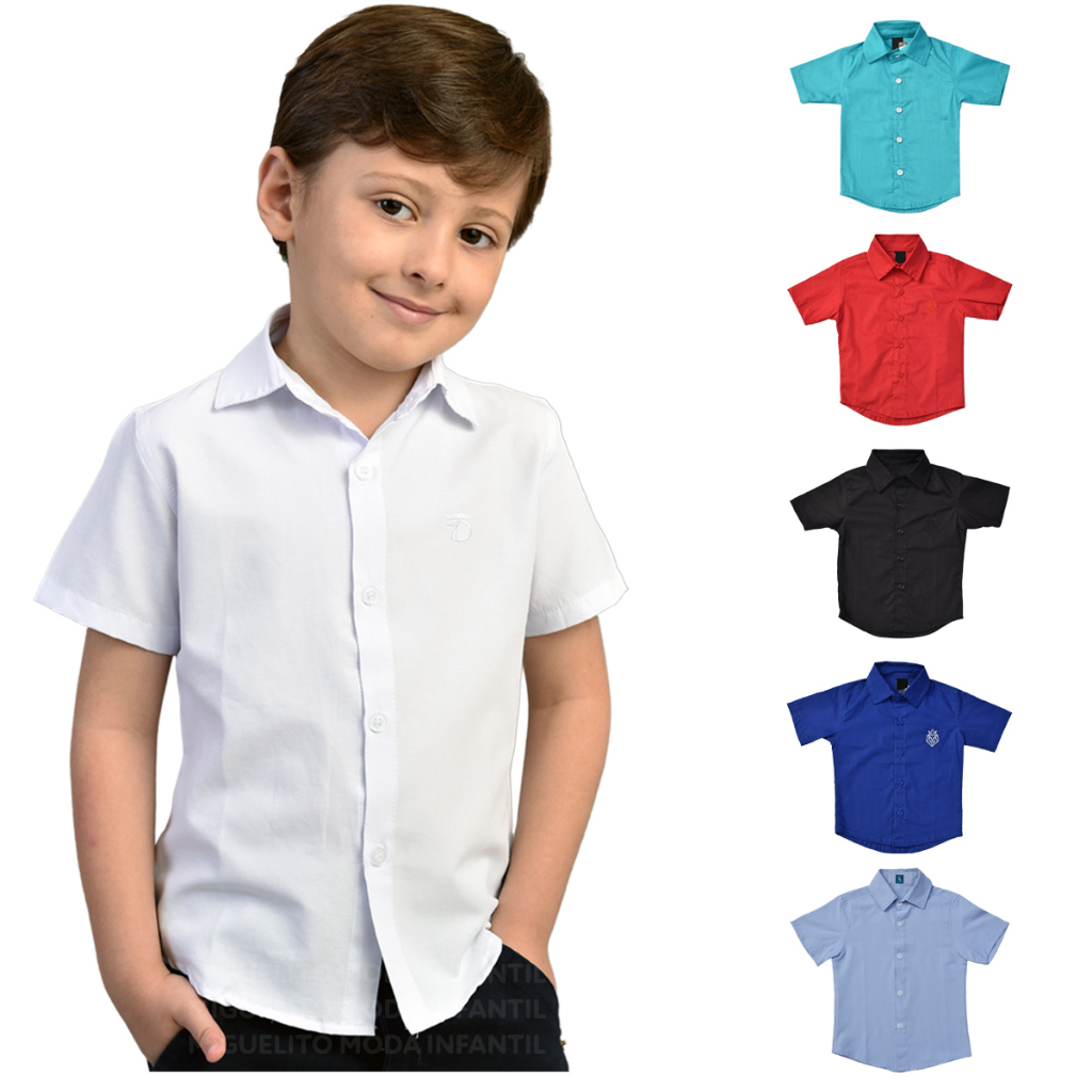 Camisa Social Manga Curta Infantil/Juvenil Para Festas Casamentos Batizados Eventos Confortáveis