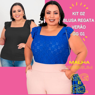 Kit 2 Blusa Alcinha Feminina Plus Size Cropet Calor Verão Alca Babado Cropped Feminino Atacado GG G1 46 48 50 52